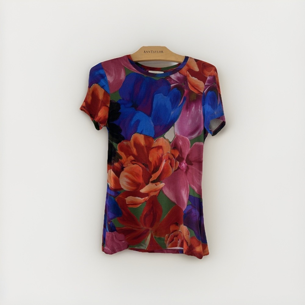 Ted Baker London Juhana Floral Print T-Shirt Multicolor Short Sleeve Size 1 US 4